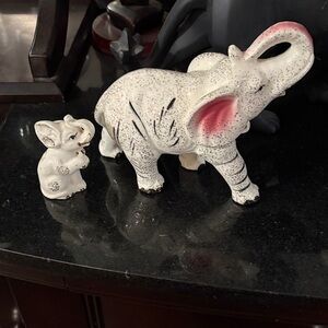 Charming White and Pink Elephant Sculpture Set